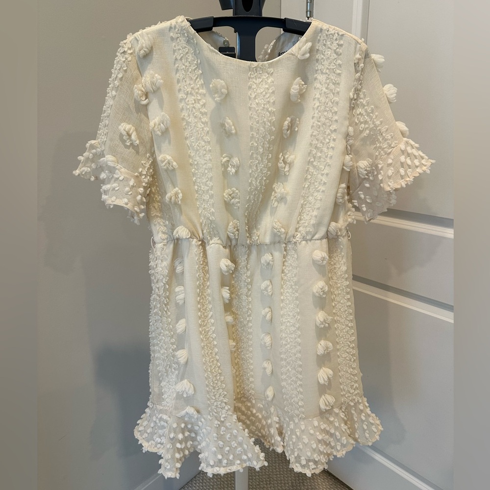 Pinkblush Cream Textured Pom-Pom Babydoll Dress